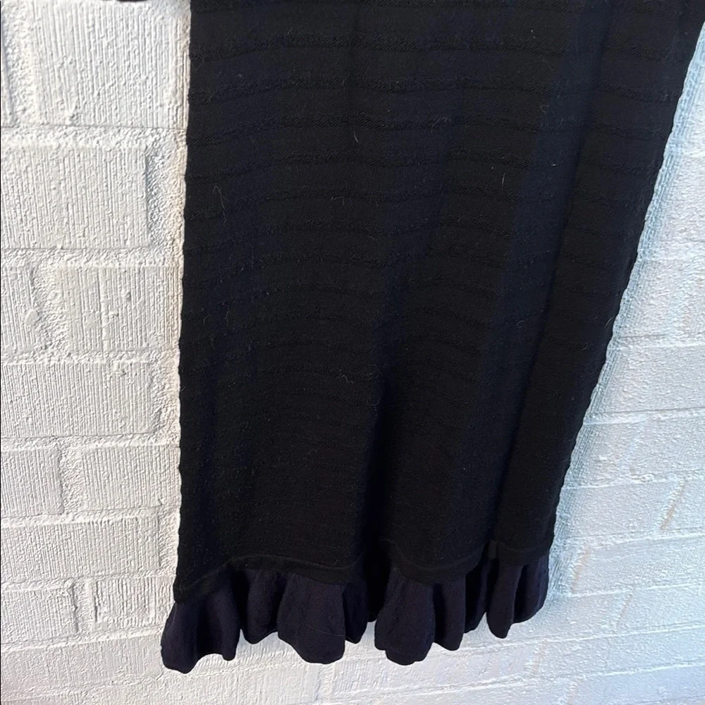 Tory Burch Merino Wool Elegant Black Knit Ruffle Hem Dress sz L